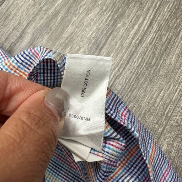 Orvis Dress Shirt Men's Large Blue Plaid Geometric Button Up Oxford Long Sleeve - Picture 6 of 14